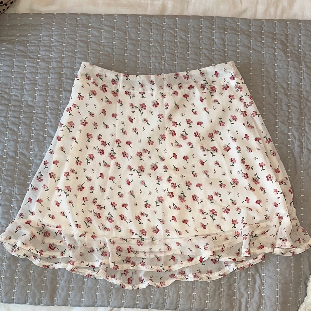 SHEIN White Pink A-Line Mini Skirt Ruffled